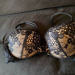 Victoria’s Secret Black Lace Demi Push-Up Bra with Nude Lining 36B